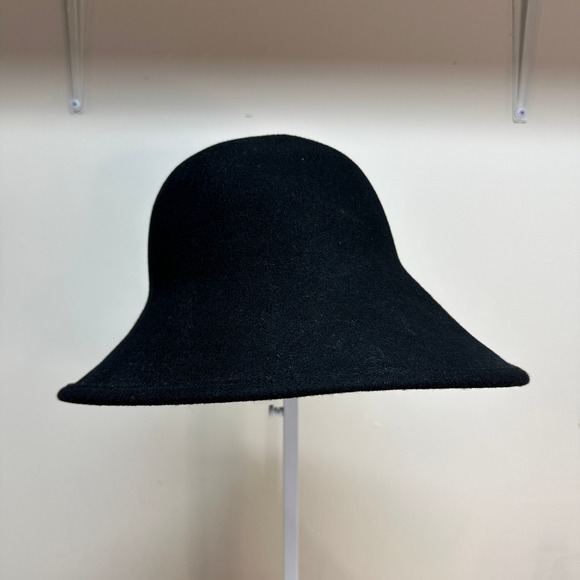 Scala Collection Black 100% Wool Brim Cloche Hat One Size Vintage - Picture 2 of 6